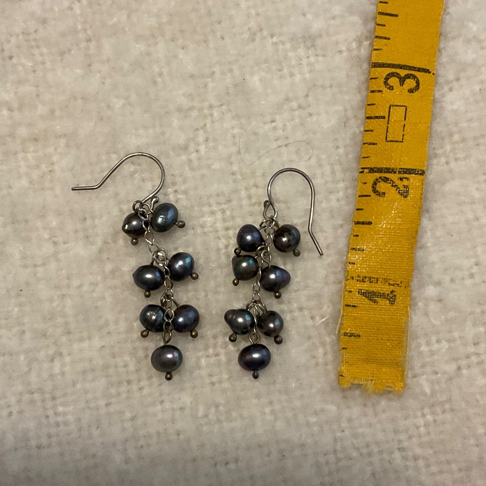 Clustered Freshwater Pearl Drop Earrings - Black Pearlescent